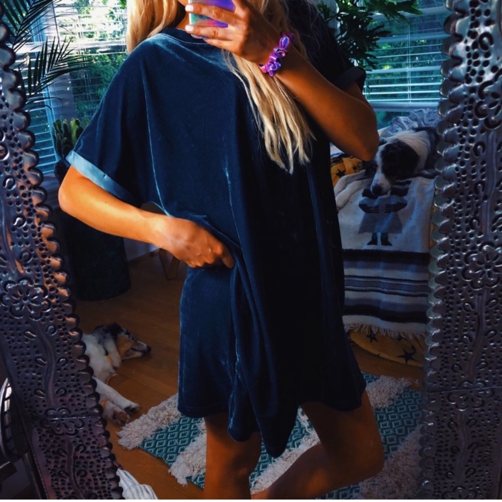 gunmetal blue velvet tee shirt dress